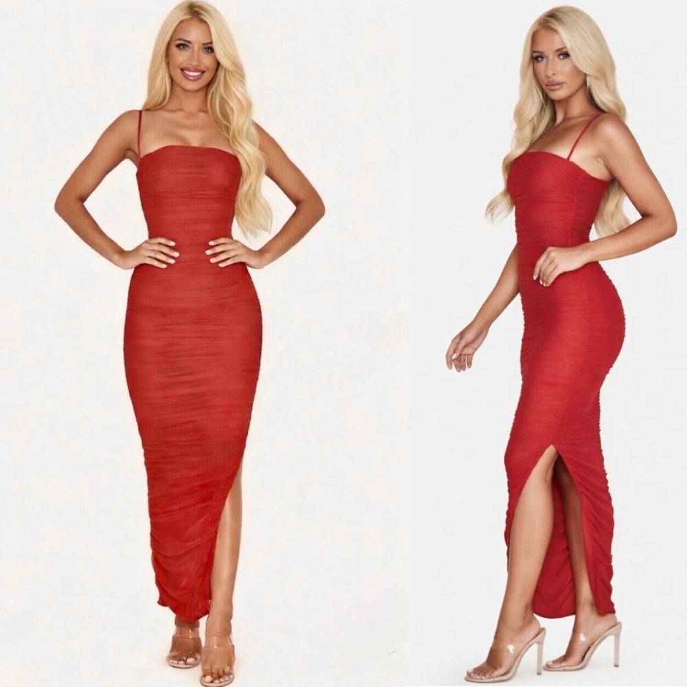 House of CB - FORNARINA - Red Organza Mesh Maxi Dress